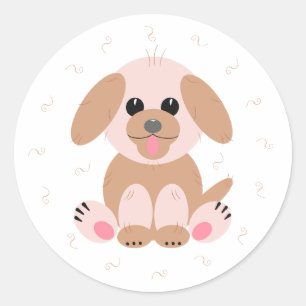 Puppy Dog Cartoon Pastel Personalized  Classic Round Sticker