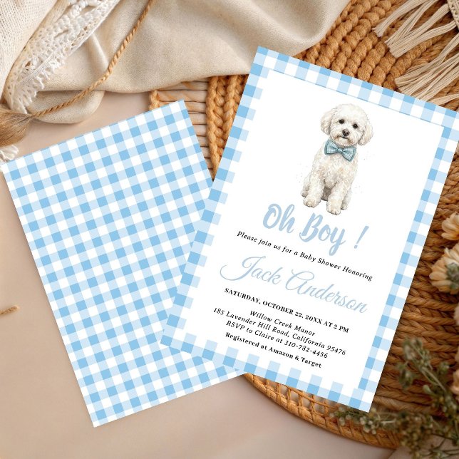 Puppy Dog Chic Blue Bow Boy Baby Shower  Invitation (Creator Uploaded)
