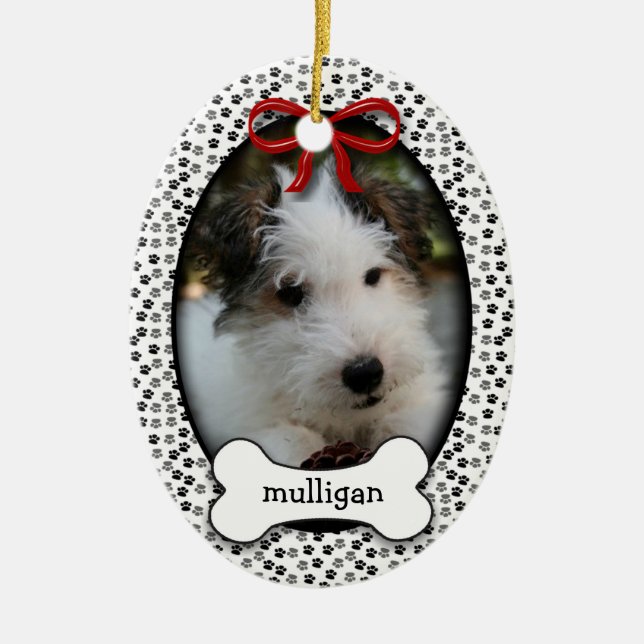 Puppy Dog Christmas or Commemorative Keepsake Ceramic Tree Decoration (Front)