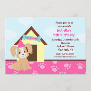 Puppy Dog Custom Birthda Party Invitations girls