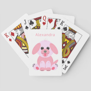 Puppy Dog Cute Cartoon Blush Pink Personalised Playing Cards