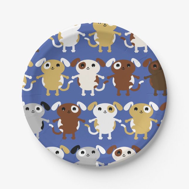 Puppy Dog Cute Colourful 1st Birthday Party Theme Paper Plate (Front)