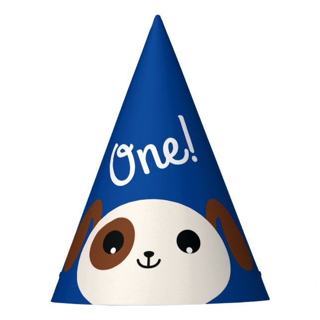 Puppy Dog Cute Colourful 1st Birthday Party Theme Party Hat (Front)
