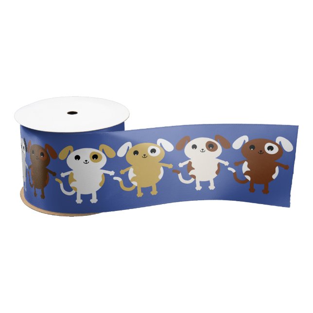 Puppy Dog Cute Colourful 1st Birthday Party Theme Satin Ribbon (Spool)