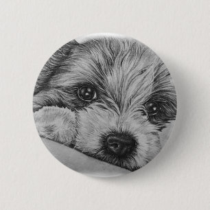 Puppy Dog Drawing of Cute Animal Art 6 Cm Round Badge