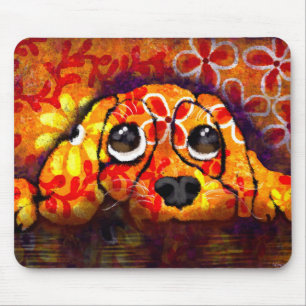 Puppy Dog Eyes Whimsical Abstract Floral Orange Mouse Pad