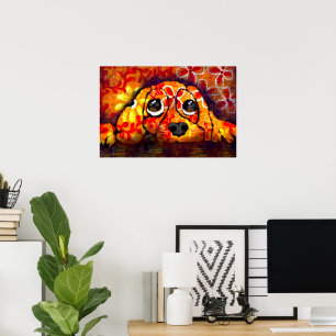 Puppy Dog Eyes Whimsical Abstract Floral Orange Poster