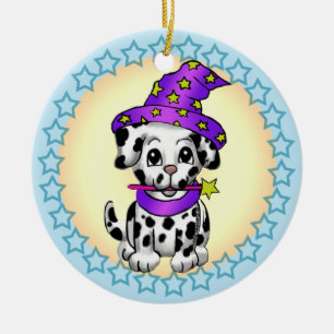 Puppy Dog Fairy Wizard Ceramic Ornament