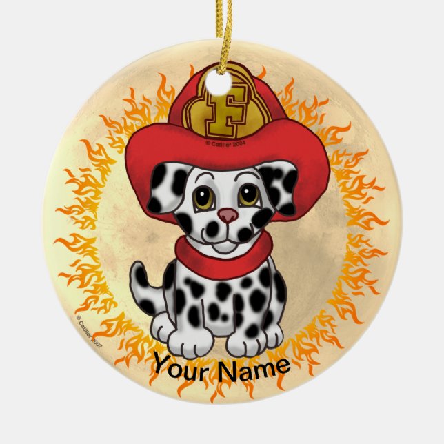 Puppy Dog Firefighter  Ceramic Ornament (Front)