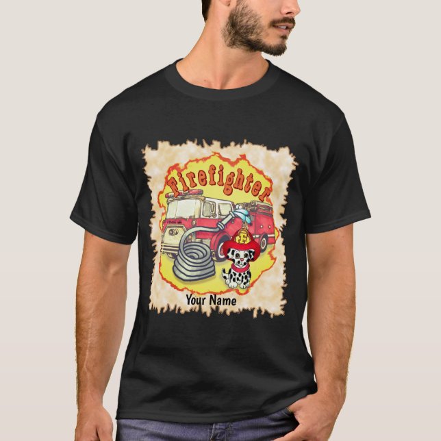 Puppy Dog Firefighter Firetruck T-Shirt (Front)