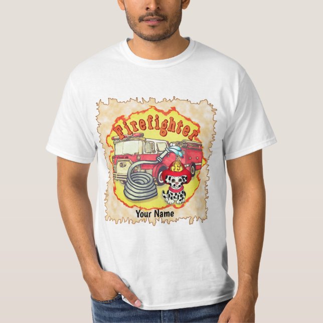 Puppy Dog Firefighter Firetruck T-Shirt (Front)
