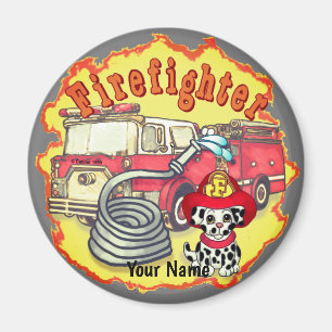 Puppy Dog  Firetruck Firefighter Magnet