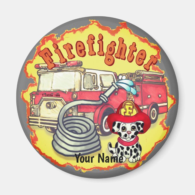 Puppy Dog  Firetruck Firefighter Magnet (Front)