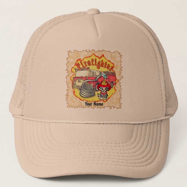Puppy Dog Firetruck Firefighter Trucker Hat (Front)