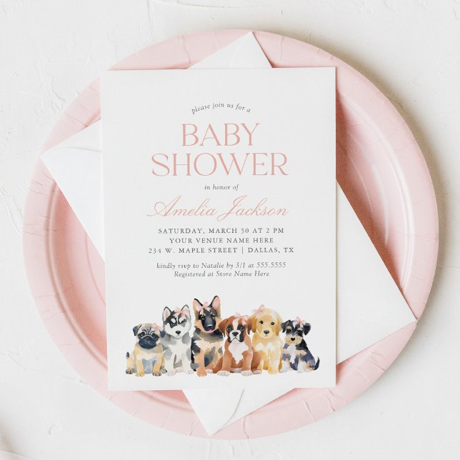 Puppy Dog Girl Baby Shower Invitation (Creator Uploaded)