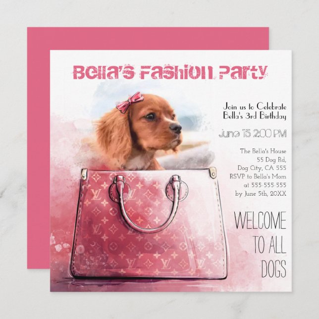 Puppy Dog Girl Birthday Watercolor Party Photo Pet Invitation (Front/Back)
