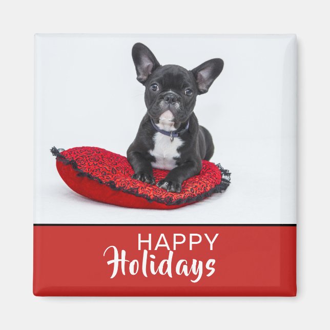 Puppy Dog Happy Holidays Pet Photo Red Magnet (Front)