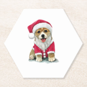 Puppy Dog in Santa Claus costume Paper Coaster