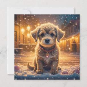 Puppy Dog in the Snow Personalised Christmas Card