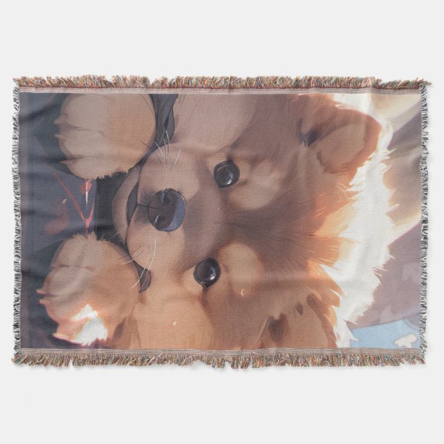 puppy dog kawaii style throw blanket (Front)