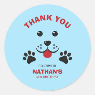Puppy Dog Lets Pawty  Birthday Boy Classic Round Sticker