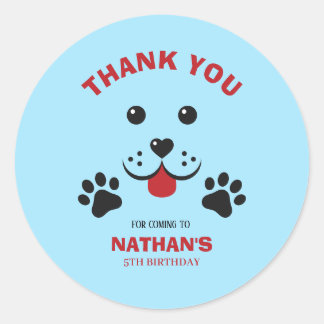 Puppy Dog Lets Pawty  Birthday Boy Classic Round Sticker