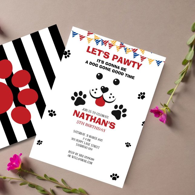 Puppy Dog Lets Pawty  Birthday Boy Invitation (Creator Uploaded)