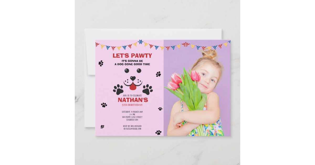 Puppy Dog Lets Pawty Birthday Boy Photo Invitation | Zazzle