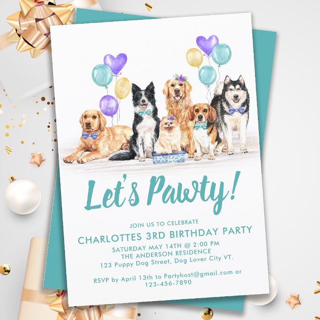 Puppy Dog Lets Pawty Birthday Party Invitation (Creator Uploaded)
