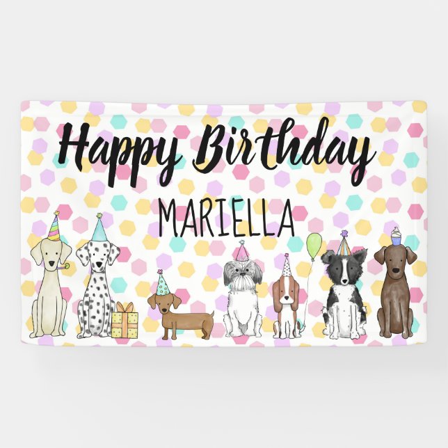 Puppy Dog Little Girl Birthday Party Banner (Horizontal)