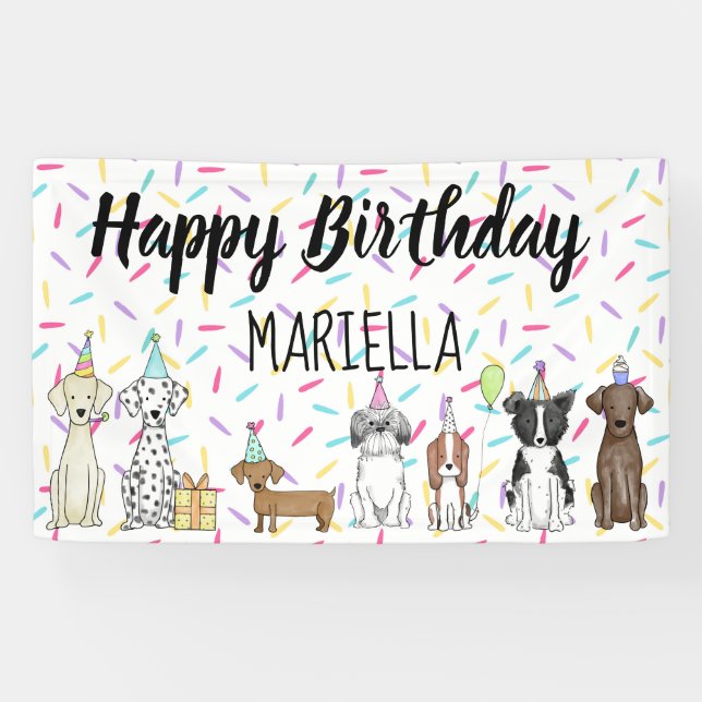 Puppy Dog Little Girl Birthday Party Banner (Horizontal)
