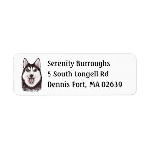 Puppy Dog Lover Watercolor Cute Siberian Husky Return Address Label