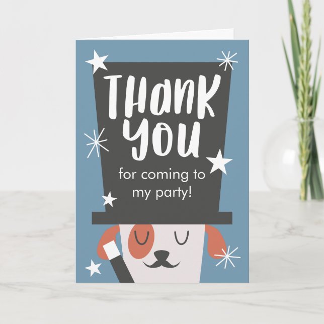 Puppy Dog Magic Theme Birthday Thank You Card (Front)