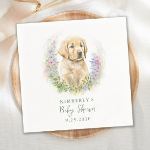 Puppy Dog Modern Sage Green Baby Shower Napkin