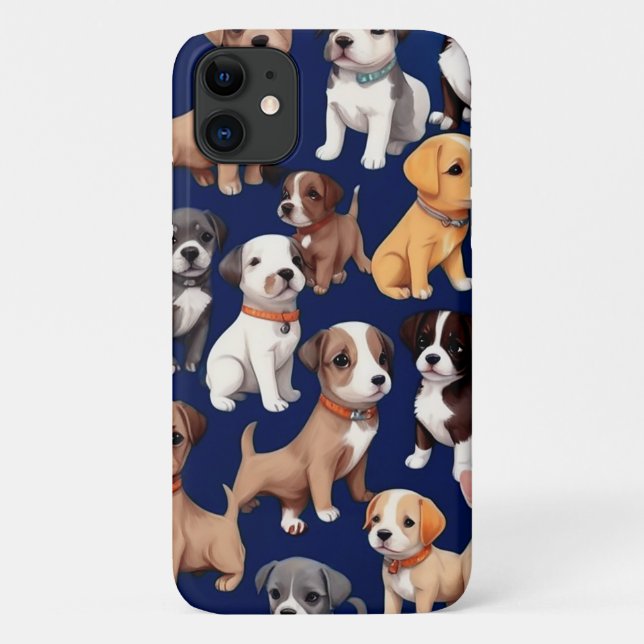 Puppy Dog Navy Blue Pattern Design Case-Mate iPhone Case (Back)
