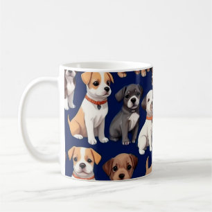 Puppy Dog Navy Blue Pattern Design Coffee Mug