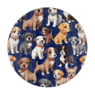 Puppy Dog Navy Blue Pattern Design Cutting Board