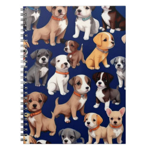 Puppy Dog Navy Blue Pattern Design Notebook