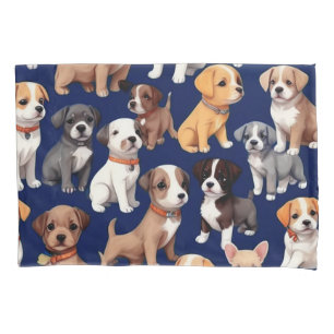 Puppy Dog Navy Blue Pattern Design Pillowcase