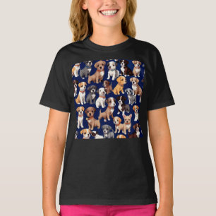 Puppy Dog Navy Blue Pattern Design T-Shirt