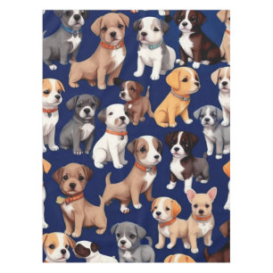 Puppy Dog Navy Blue Pattern Design Tablecloth
