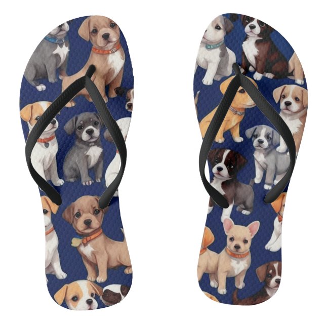 Puppy Dog Navy Blue Pattern Design Thongs (Footbed)