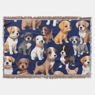 Puppy Dog Navy Blue Pattern Design Throw Blanket