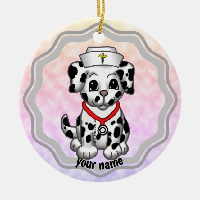 Puppy dog nurse  ceramic ornament (Front)