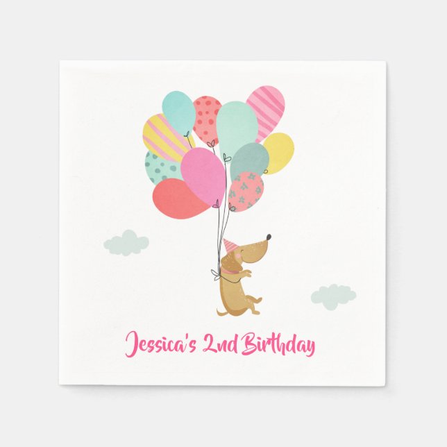 Puppy Dog Paper Napkins Pawty Balloons Pink Girl (Front)