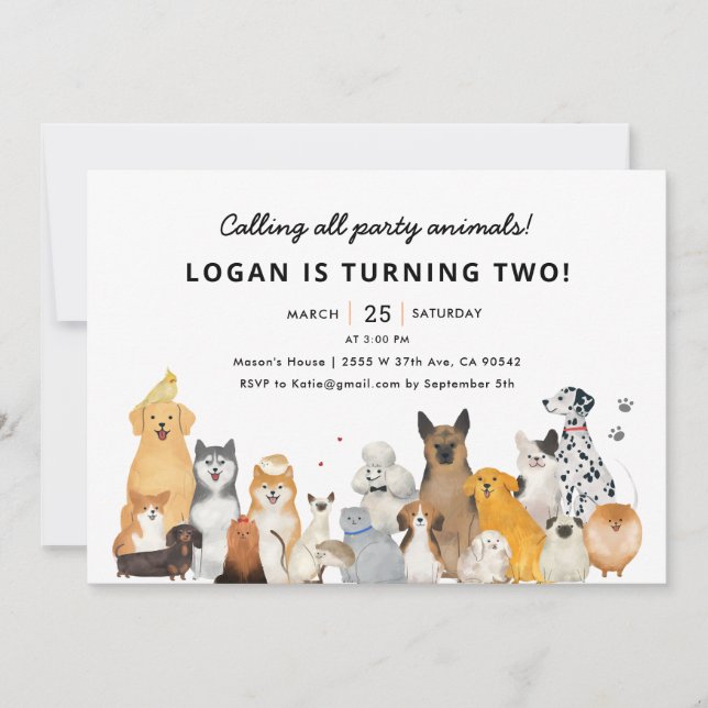 Puppy Dog Party Animals Birthday Party  Invitation (Front)
