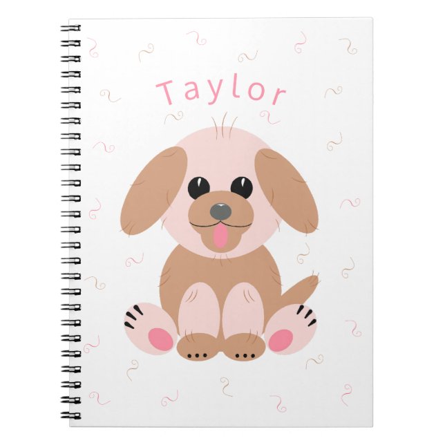 Puppy Dog Pastel Personalised Cartoon Simple Notebook (Front)