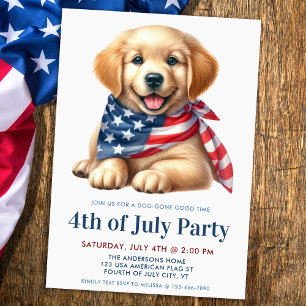 Puppy Dog Patriotic Golden Retriever 4th Of July Invitation