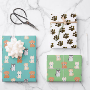 Puppy Dog Pattern Blue Wrapping Paper Sheet