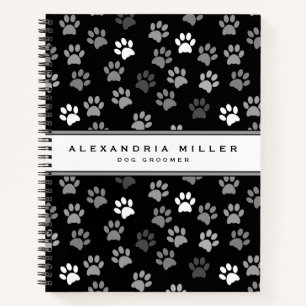 Puppy Dog Paw Print Black Pink & Grey Notebook